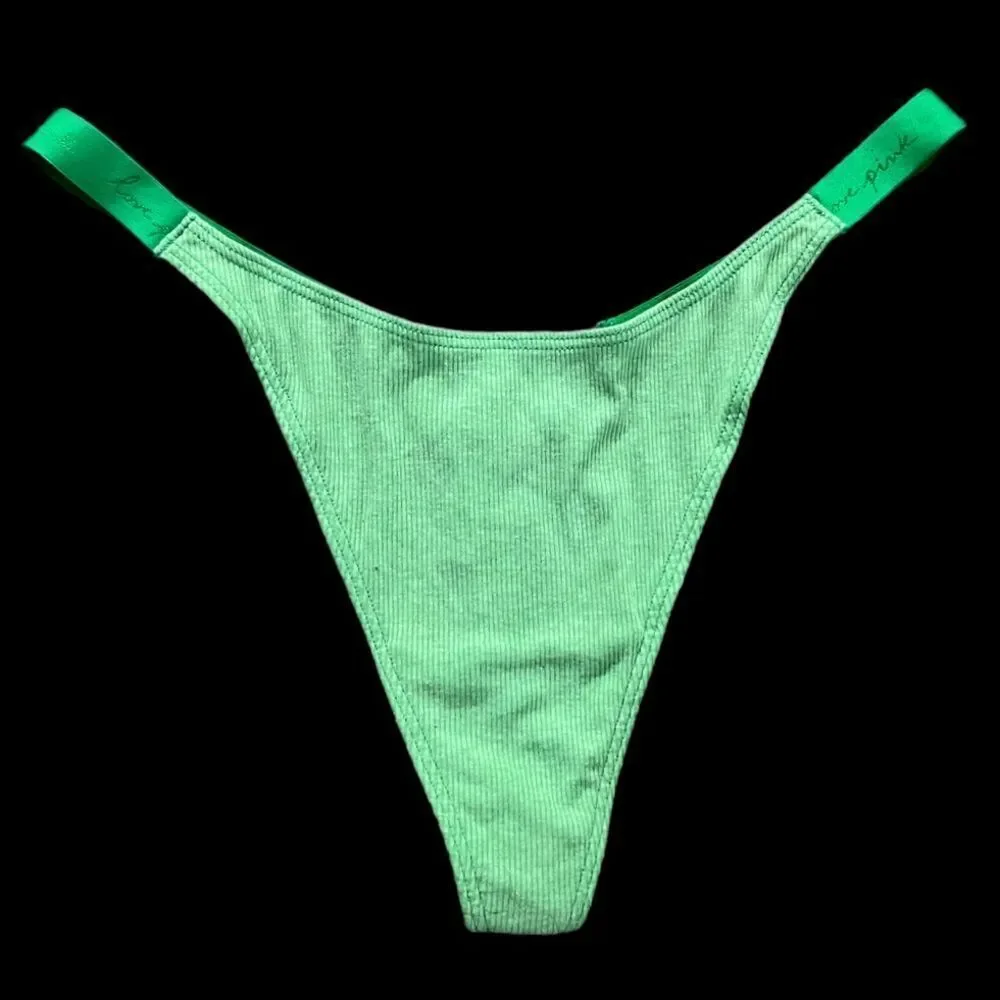 VIctoria’s Secret Pink Stretch cotton Ribbed Thong Panty Green Xlarge